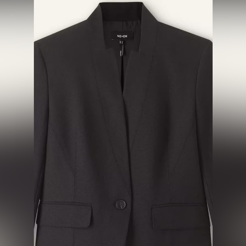 ME + EM WOMEN’s TEXTURED TAILORING COLLARLESS BLACK BLAZER CORPCORE QUIET LUXURY - Picture 5 of 16